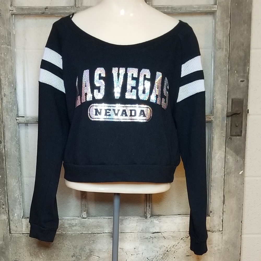 Ambiance sweatshirt crop top medium black bling